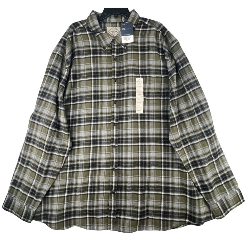 St. Johns Bay Mens 4XLT Big & Tall Super Soft Evergreen Htr Pld Long Sleeve